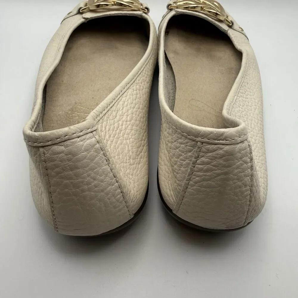 Aerosoles Big Bet Cream Loafers Ballet Flats Gold Buckle Sz 6 1/2 M Comfortable